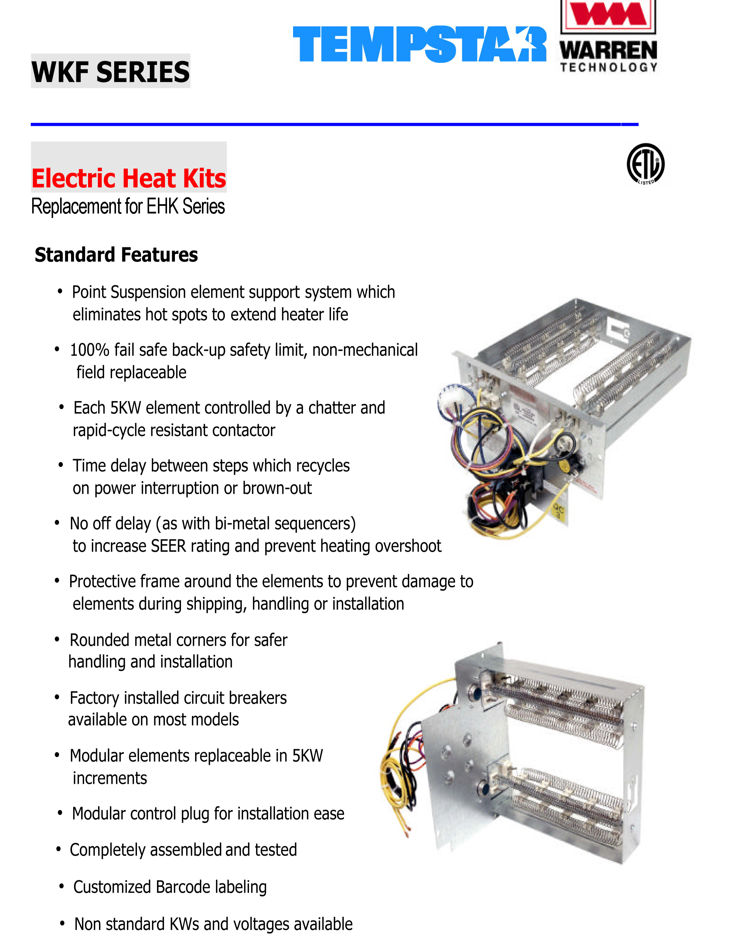 10 KW heat strip for Tempstar air handlers EB(P/X/V), WA ... wiring diagram for goodman air handler heat strip 